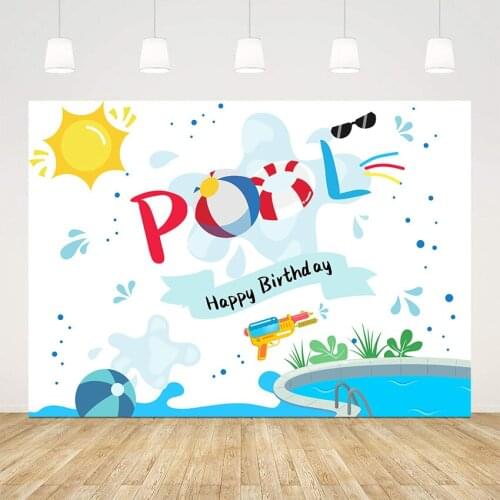 Happy birthday pool theme party background for photo studio video summer holiday swimming pool backdrop for photography studio