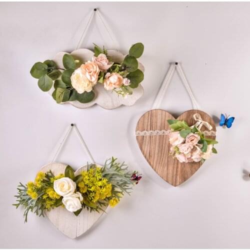 Ins Porch Dry Flower Green Plant Wooden Board Simulation Flower Wreath Wall Decoration Creative Nordic Artificial Flower Garland