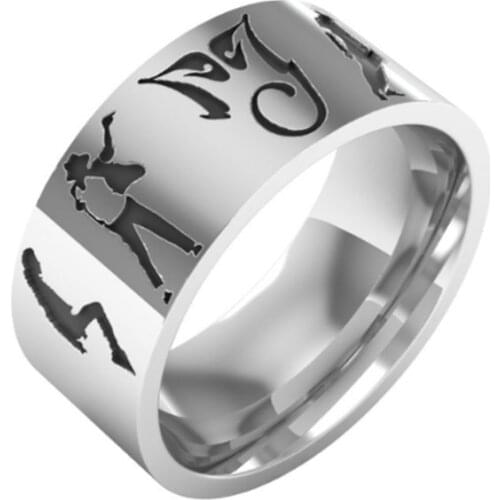 Juno The latest silver flat inside dance printing fashion cool printing decorative jewelry alloy ring