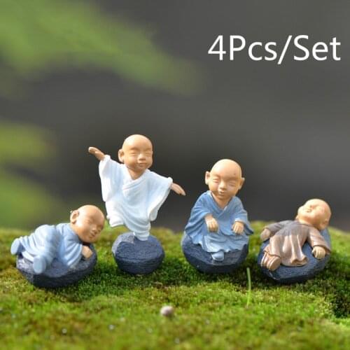 4Pcs Chinese Buddhist Monks Miniature Bonsai Garden Furniture Resin Craft Figurine Fairy Garden Decoration