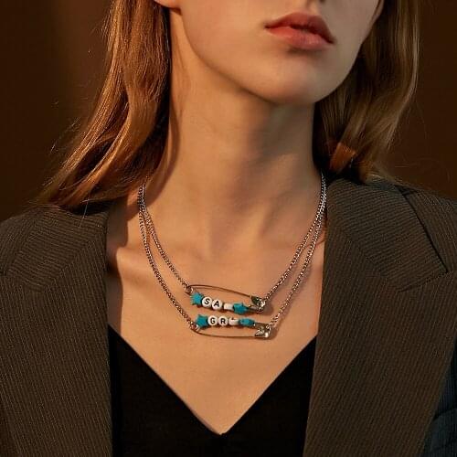 Funny Letter Pins Cube Stars Pendant Earring Necklace For Women Girl Friends Unique Punk Geometric Choker Necklace Jewelry Set