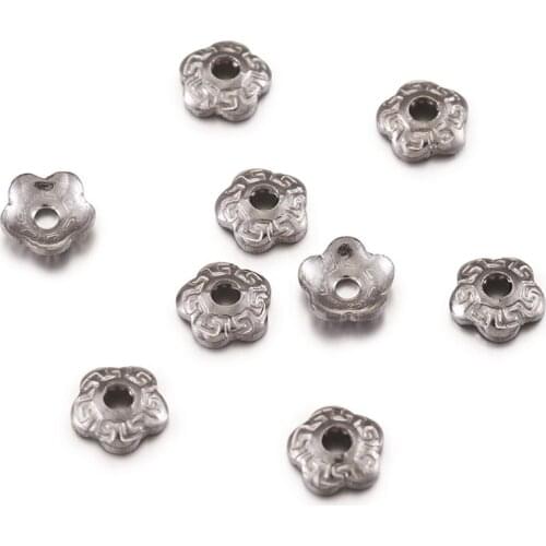 500pcs 5-Petal Flower 304 Stainless Steel Flower Bead Caps for Jewelry Making DIY Bracelet Necklace Findings 4x1.5mm Hole: 1mm