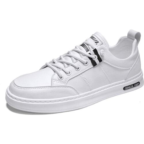 Fashion Lace-up White Students Board Shoes For Men Luxury Microfiber Leather Mens Casual Shoes Rubber Non-slip Sole Men Sneaker