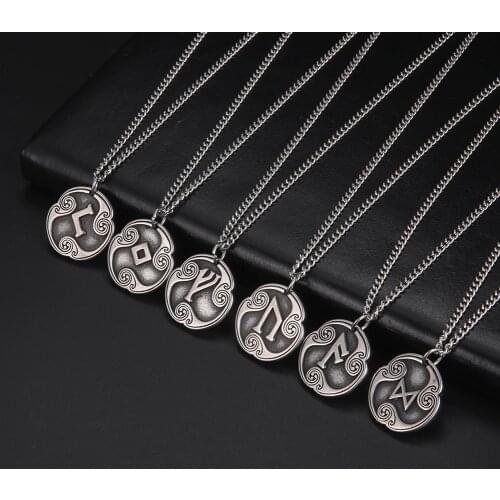 LIKGREAT 24 Runes Charms Vintage Necklace Set for Men Women Letter Amulet Stainless Steel Pendant Viking Wicca Jewelry Fashion