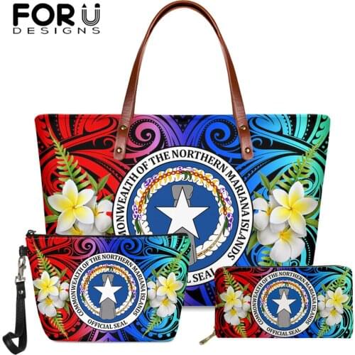 FORUDESIGNS Fashion Womens Handbag Tote And Leather Wallet Polynesian Tribe And Cnmi Design Shoulder Bags Female Shopping Bags
