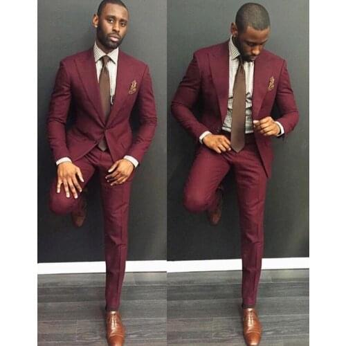 Latest Coat Pant Designs Burgundy Men Suit Casual Slim Fit 2 Piece Tuxedo Custom Fashion Groom Party Blazer Vestidos Jacket+Pant