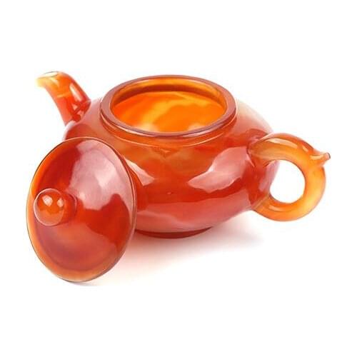 High quality red Chalcedony Agate Tea Sets Set natural jade marrow hand-carved tea set crafts gift Set free shipping