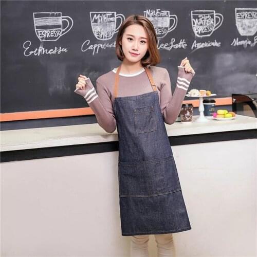 New Fashion Antifouling Kitchen cooking Denim apron for Woman and man Restaurant work apron adult apron5