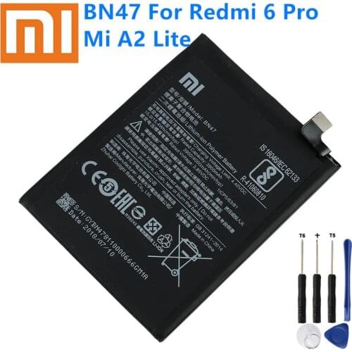 Xiao mi 100% Orginal BN47 4000mAh Battery For Xiaomi Mi A2 Lite/Xiaomi Redmi 6 Pro BN47 Phone Replacement Batteries +Tools
