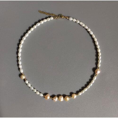 Handmade Natural Freshwater Pearl Necklace White Pink Irregular Pearl Jewelry Banquet Fashion Exquisite Clothes Accessories