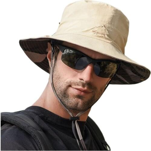 Fashion Mens Summer Sun Hat Outdoor Sun-proof Hiking Large Bucket Hats Fishing Cap Anti-UV Waterproof Foldable Panama Hat New