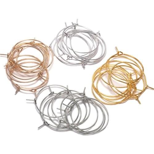 20pcs/lot 20 25 30 35 mm Silver KC Gold Hoops Earrings Big Circle Ear Wire Hoops Earrings Wires For DIY Jewelry Making Supplies