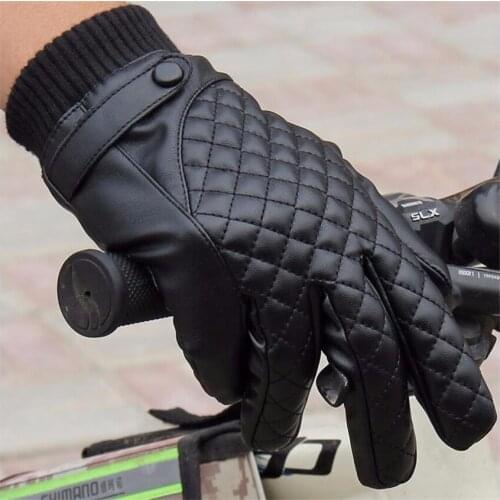 QCHENKIWEI Warm Motorcycle Gloves PU Leather Motorbike E-Bike Touch Screen Car Gloves Goto Outdoors Windproof Cycling Gloves