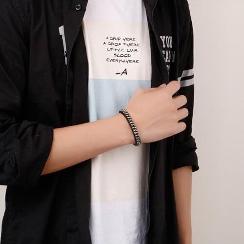 XMAS Gifts Brandnew Jewelry Hip-Hop Mens stainless steel Black Leather Rope Link Chain bracelet mens bangle 8.66