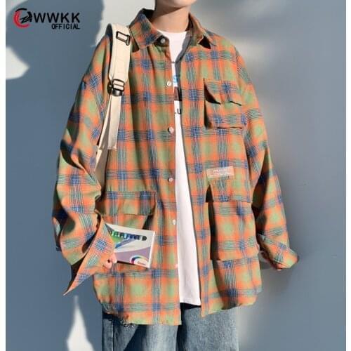 WWKK Men Plaid Cotton Shirt 2021 New Spring Autumn Summer Men Casual Shirts Long Sleeve Chemise Homme Male Check Shirts