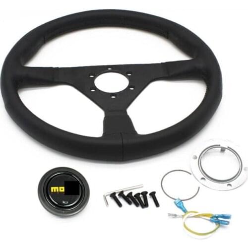 Universal MO 14" 350mm Racing Flat Steering Wheel Leather Racing Sports Steering Wheel With Logo For Rally JG-SW37