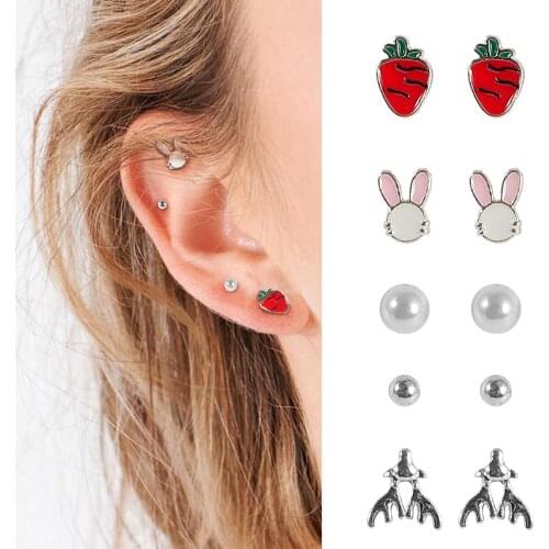 4-9Pairs/Set Crystal Rhinestone Pearl Stud Earrings Set Fashion Birthday Stone Simple Earrings Jewelry For Women