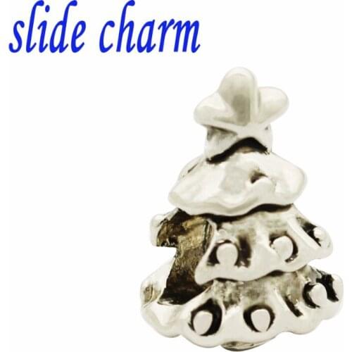 Slide charm Free shipping The best Christmas gift 2016 authentic Christmas tree fit Pandora bracelets bracelets and jewelry