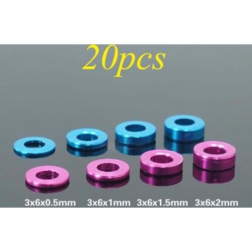 20PCS 3mm Aluminum Alloy Gaskets M3 Washer Meson Spacers 0.5/1/1.5/2mm Spare Part For DIY Models Blue/Pink