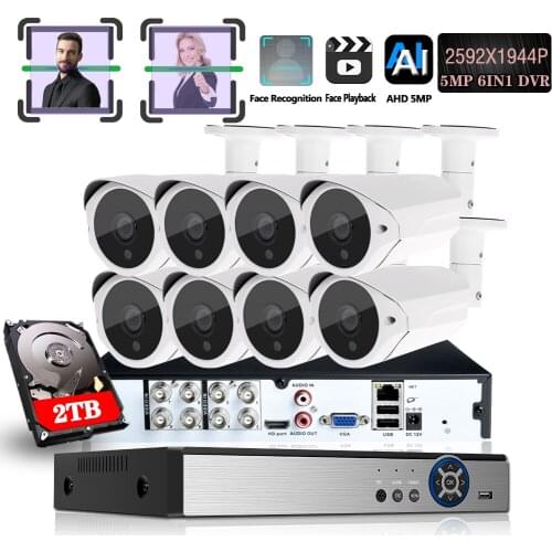 Face recognition Face Record intelligent playback 6in1 DVR 8CH UHD 5MP AHD cctv camera security system Video Surveillance kit