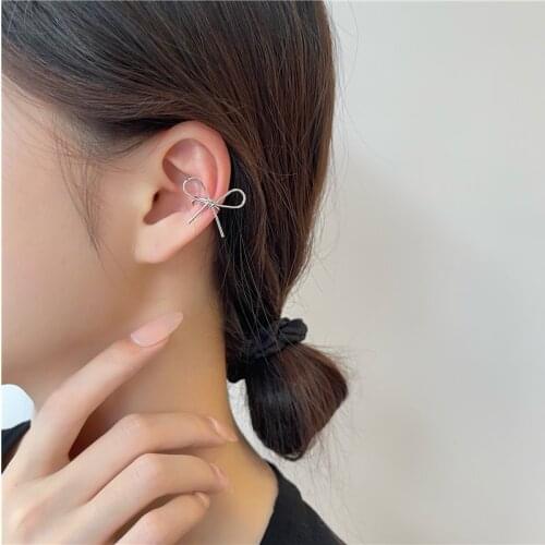 Stylish Gold Color Bowknot Earring Cuff Aesthetic Accessories