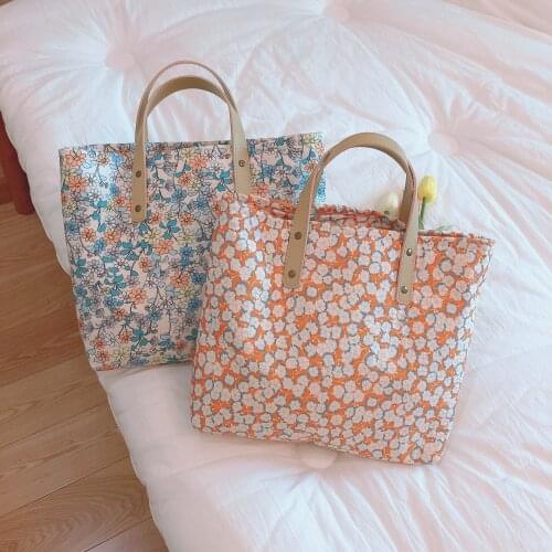 Floral Cotton Bag Women Elegant Handbag Leather Handle Female Square Tote Bag Vintage Thickened Zipper Handbags Mommy Handbag