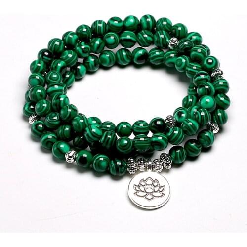 Tibetan 108 Mala Bracelet Malachite Stone Beads Bracelets Yoga Lotus OM Buddha 6 MM