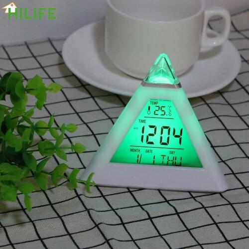 Triangle Pyramid Home Decoration Perpetual Calendar Thermometer Colorful Backlight Change Clock Digital Alarm Clock