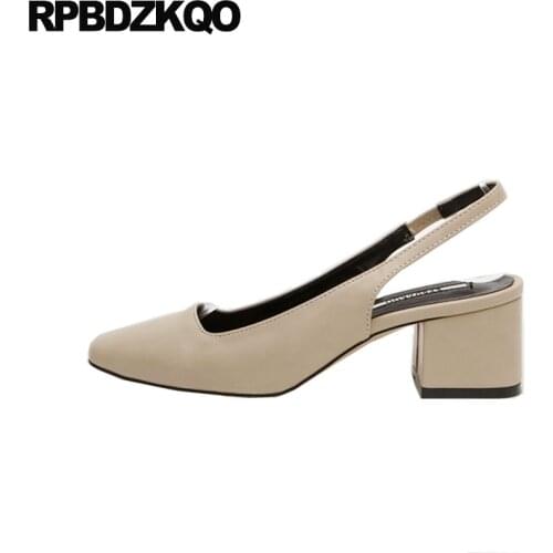 Size 4 34 medium heels 2019 black 33 square toe nude vintage chunky slingback new pumps block ladies low shoes sandals thick