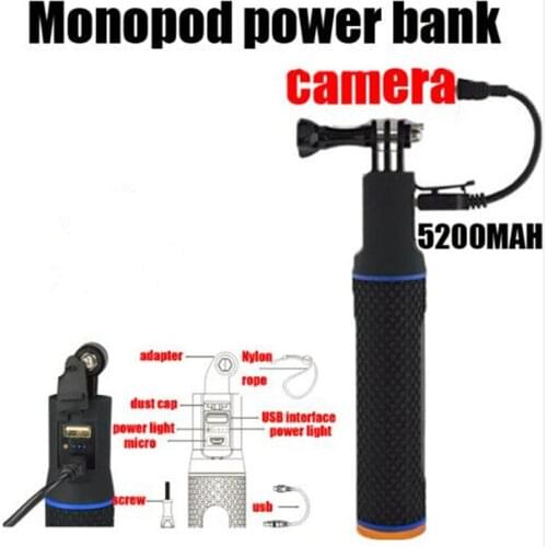 5pcs 2 in 1 Handheld 5200mah Camera Battery Power Bank 21-81cm Extendable Selfie Stick Monopod for GoPro Hero5/4/3