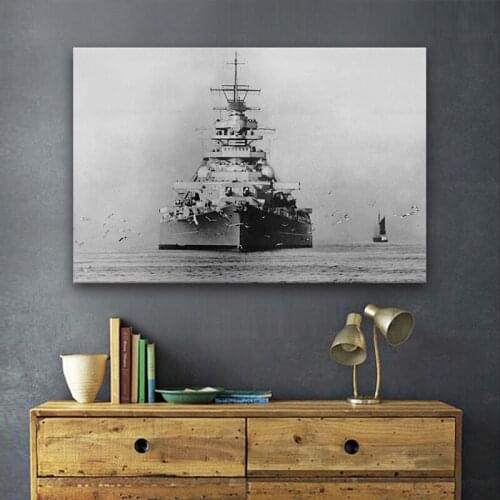 Military German battleship Bismarck retro warship living room decoration home art decor wood frame fabric poster