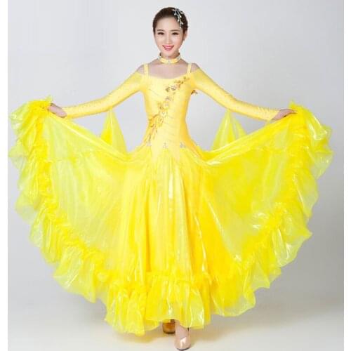 Top Quality Adult Sleeveless or Long Sleeve Professional Standard Ballroom Dance Costume Big Expansion Dress 6 Sizes A0082