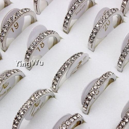 Yingwu 10pcs/lot Silver Color Unique Design Rhinestone Ring Paved Fashion Women Ring Jewelry