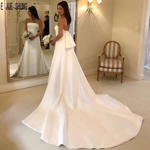 E JUE SHUNG Vintage White Mermaid Wedding Dresses Sleeveless Simple Strapless Satin Wedding Gowns Backless vestido de noiva