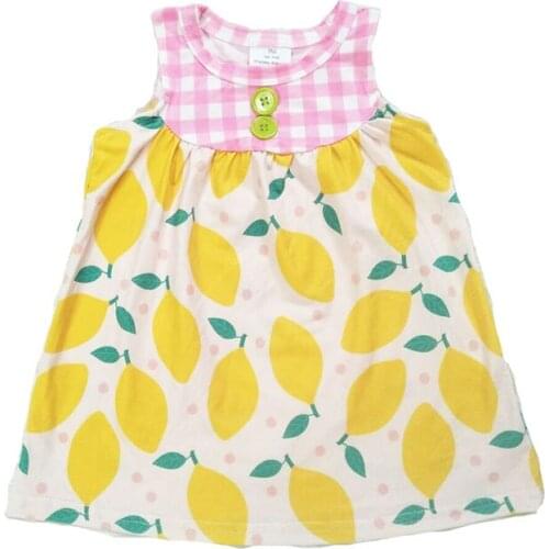 New arrival lemon pattern dress girls high quality O neck button sleeveless dresses children casual birthday party vestidos gxj