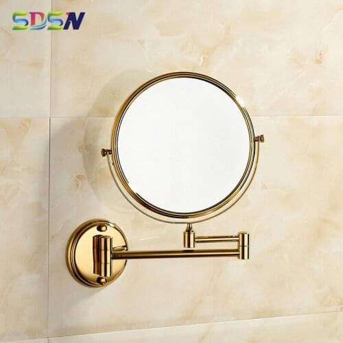 Gold Bathroom Mirrors SDSN Folding Bath Mirror 3x 5x Magnifying Golden Bathroom Mirrors Double Face Washing Cosmetic Mirror