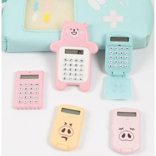 1Pcs Cartoon Mini Bear Pig Calculator Portable Elastic Handled Calculators for Students Pocket Calculator Stationery Gifts