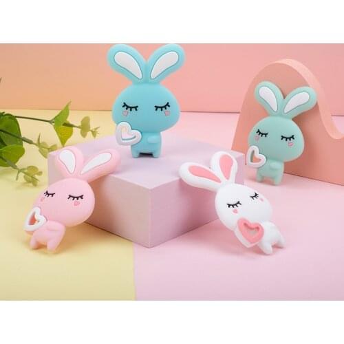 Sunrony 1pc Rabbit Silicone Teether Baby Teething Pacifier Chain Pendant Newborn Shower Gift BPA Free Silicone Freeship