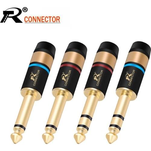 10pcs/1Pair 6.35mm Jack 1/4" 2 Pole Mono Male Plug Wire Connector High Quality Copper Gold Plated 6.35 Connector Microphone Plug