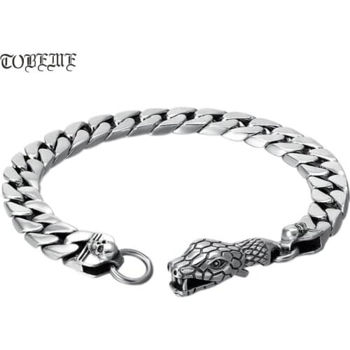 100% 925 Silver Surpent Bracelet 925 Sterling Silver Snake Link Bracelet Man Skull Bracelet
