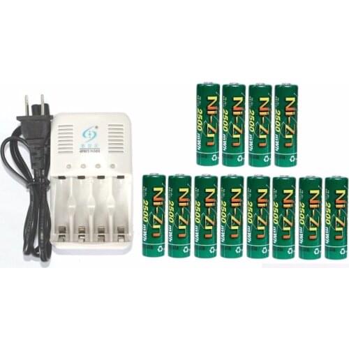 12Pcs NiZn Ni-Zn 1.6V AA 2500mWh Rechargeable Battery + NiZn smart Charger