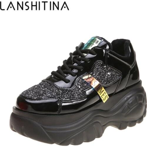 2020 Spring Women High Platform Sneakers New Leisure Dad Shoes 7CM Heels Bling Casual Shoes Autumn Botas Feminina Harajuku Shoes