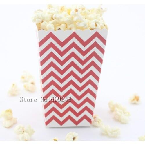 24pcs Red Chevron Paper Popcorn Boxes,Zig Zag Carnival Party Favor Boxes,Candy Buffet Gift Treat Cups,Christmas,Movie Theatre
