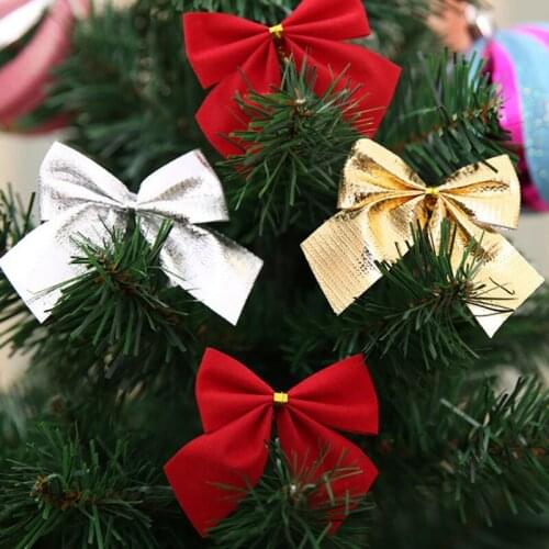 50pcs Pretty Christmas Red Bowknots Christmas Tree Ornament DIY Party holiday Decoration New Year Decoration For home wholesale