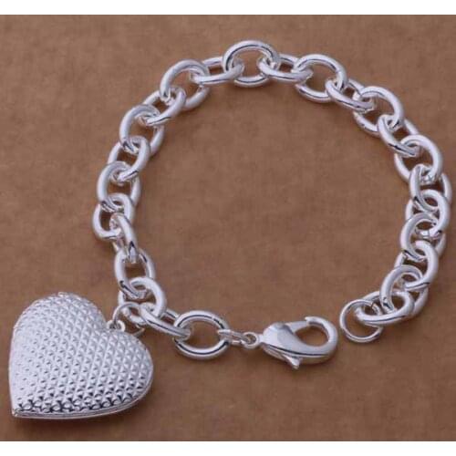 AH287 Pretty Silver Plated Bracelets For Women Wholesale Free Shipping Charm Christmas Gifts Fashion Jewelry Net Surface Heart