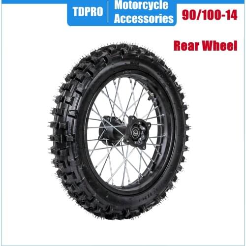 TDPRO Motorcycle Tyre Accessories 15mm Axle 90/100-14 Rear Wheel Tire & 1.85*14 Rim For Dirt Pit Bike 160cc CRF70 110 TTR100