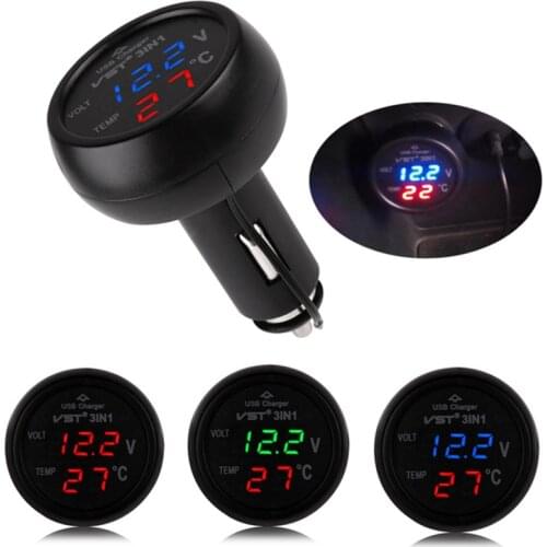 Dual USB Car Charger Car Digital LED Voltmeter Cigarette Lighter adapter 3in1 Thermometer Battery Monitor Auto Replacement Parts