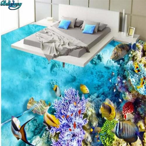 Beibehang Large Custom Flooring Underwater World Coral Color Fish 3D Floor Tile Floor Painting Decorative Painting