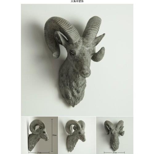 Large horn Sheep head wall hanging animal head Nordic style Decorative hanging home living room soft decoration art wall hanging