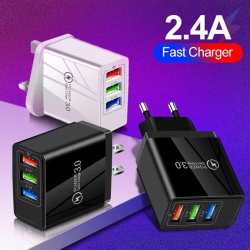 3 Ports USB Quick Charger EU US UK Plug 2.4 A Fast Charging Wall Mobile Phone Adapter Charger For iphone Samsung Xiaomi Tablet
